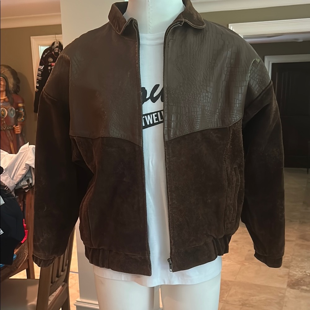 Vintage Starting Point Sz M Brown Sued & Croc Men's Brown Leather Bomber GVC